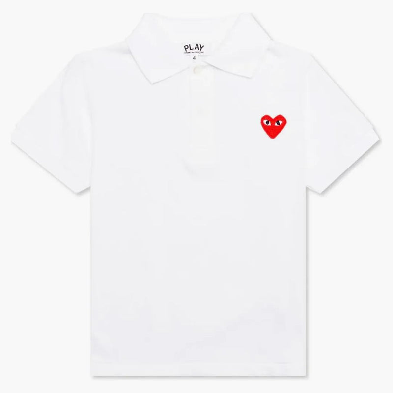 Comme Des Garcons Play Kid's Red Emblem Polo White