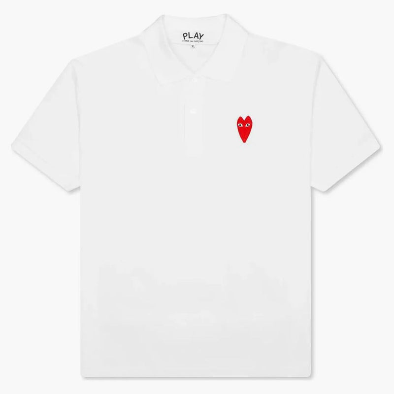CommE of the Garcons juega Long Red Heart Polo White
