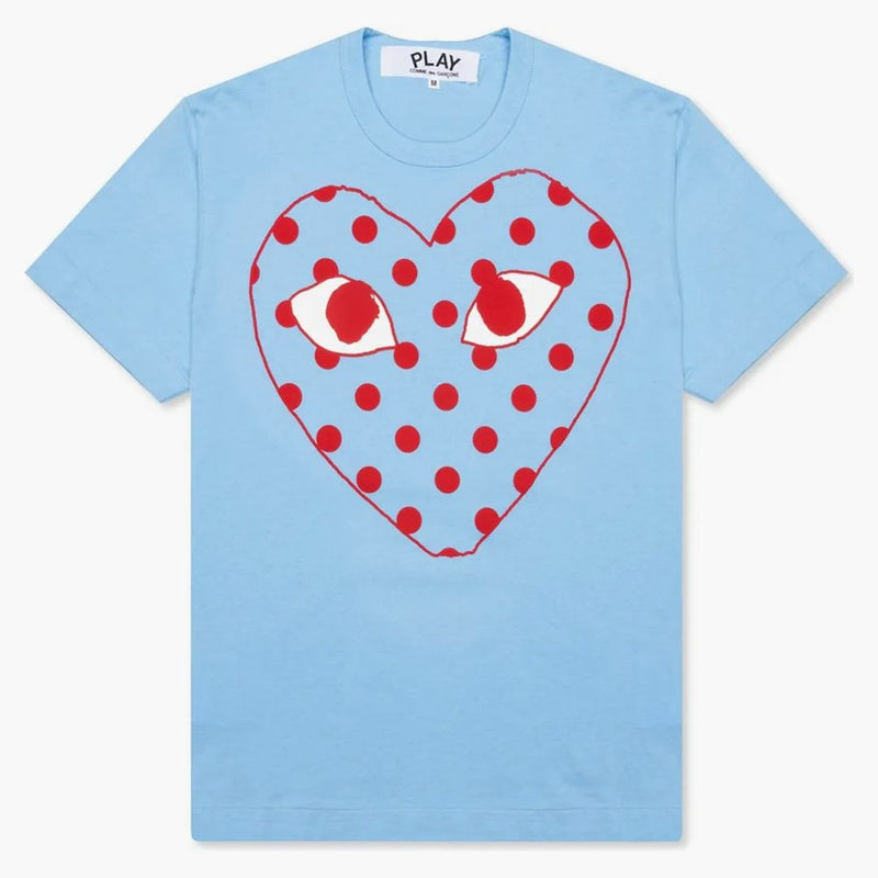 Comme Des Garcons Play Pastelle Polka Dot Red Heart T-shirt Blue