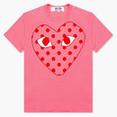 Comme of the Garcons Play Pastel Polka Dot Red Heart T-Shirt Pink