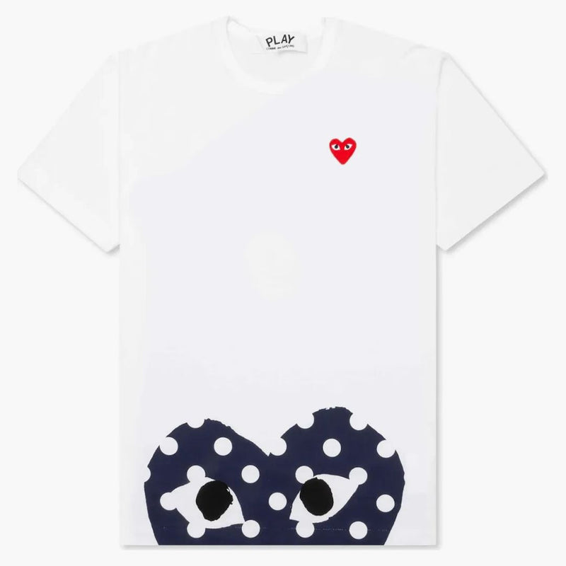 Comme Des Garcons Play Polka Dot Navy Half Heart T-shirt White