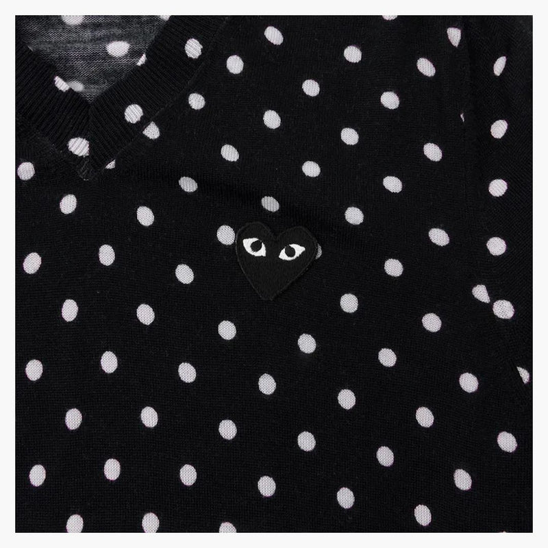 CommE of the Garcons Play Polka Dot V Neck Sweater Navy