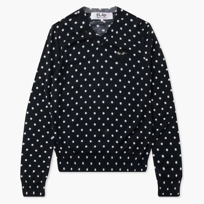 CommE of the Garcons Play Polka Dot V Neck Sweater Navy