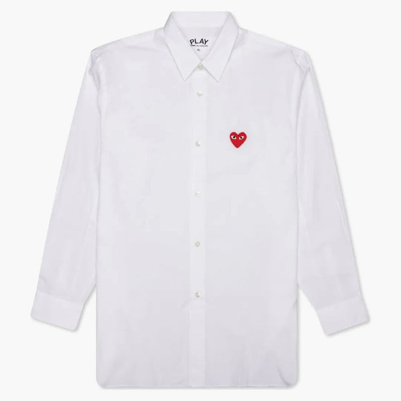 Comme Des Garcons Play Red Emblem Button Up Shirt White
