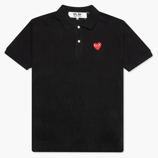 Comme Des Garcons Play Red Emblem Polo Black