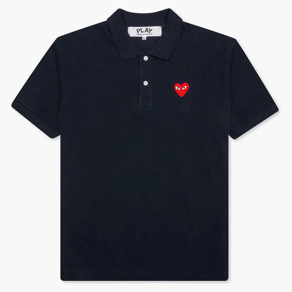 Comme Des Garcons Play Red Emblem Polo Navy