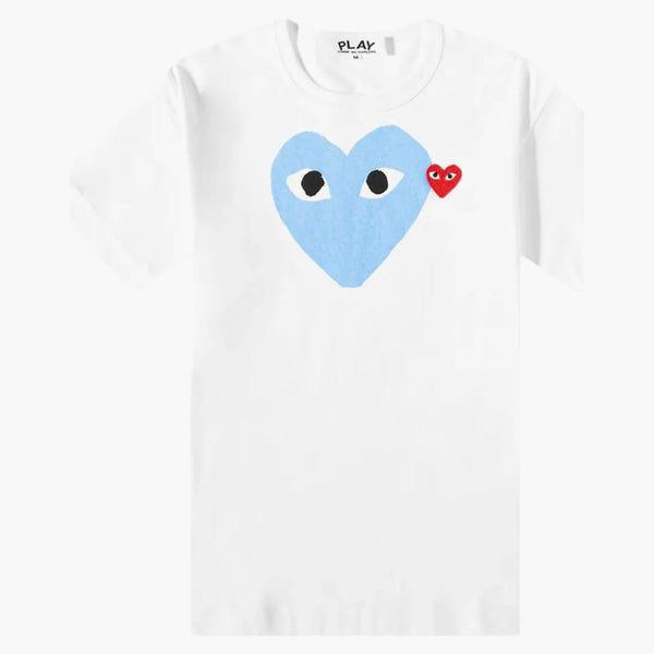 Cdg röd hjärta färg hjärta tee vit/ljusblå/röd