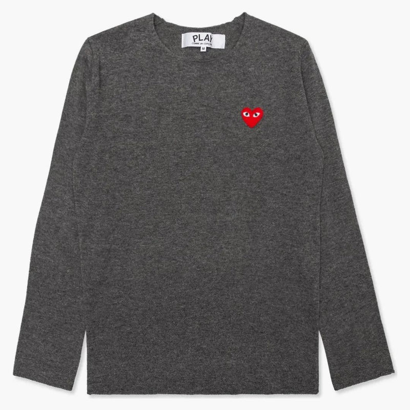Comme Des Garcons Play Red Heart Crewneck Sweater Grey