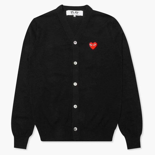 Comme Des Garcons Play Red Heart Knit Cardigan Sweater Black