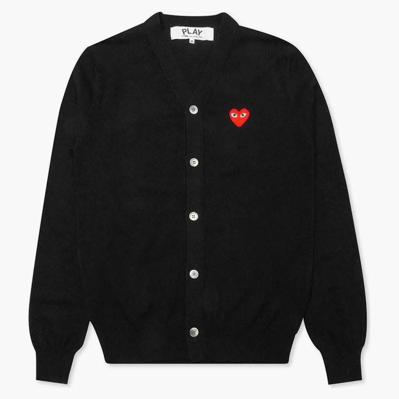 Comme Des Garcons Play Red Heart Knit Cardigan Sweater Black