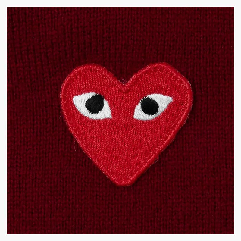 Comme of the Garcons Play Red Heart Knit Cardigan Sweater Burgundy