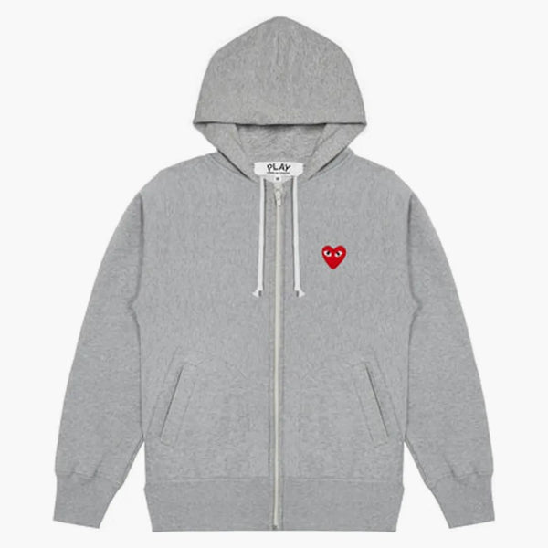 Comme Des Garcons Play Red Heart Zip Up Hoodie Grey