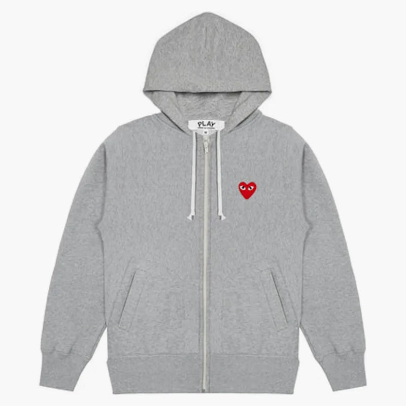 Comme Des Garcons Play Red Heart Zip Up Hoodie Grey