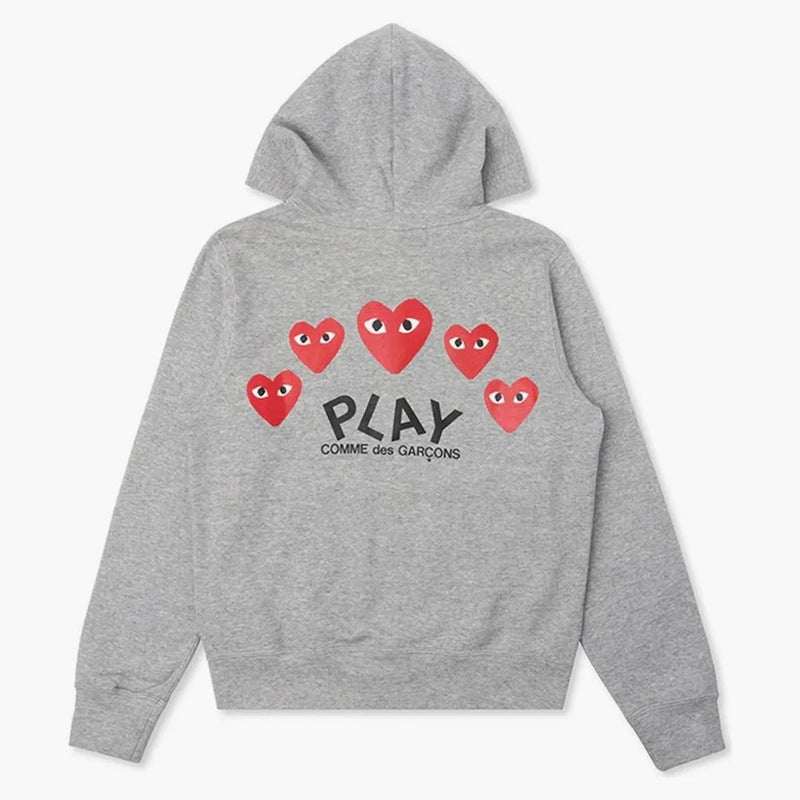 CommE of the Garcons Play Red Multi Heart Zip Up Hoodie Gray