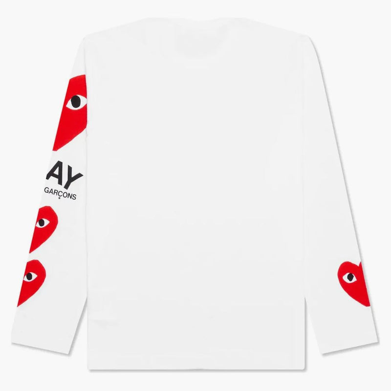 Comme Des Garcons Play Red Printed Sleeve L/s T-shirt White