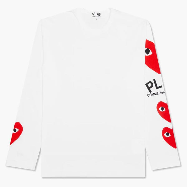 Comme Des Garcons Play Red Printed Sleeve L/s T-shirt White