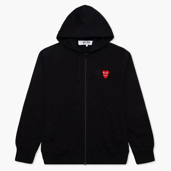 Comme Des Garcons Play Red Stacked Heart Zip Up Hoodie Black