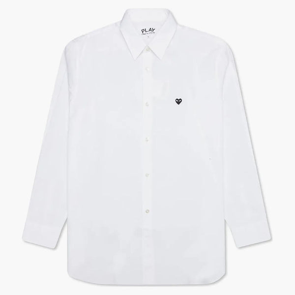 Comme Des Garcons Play Small Black Emblem Button Up Shirt White