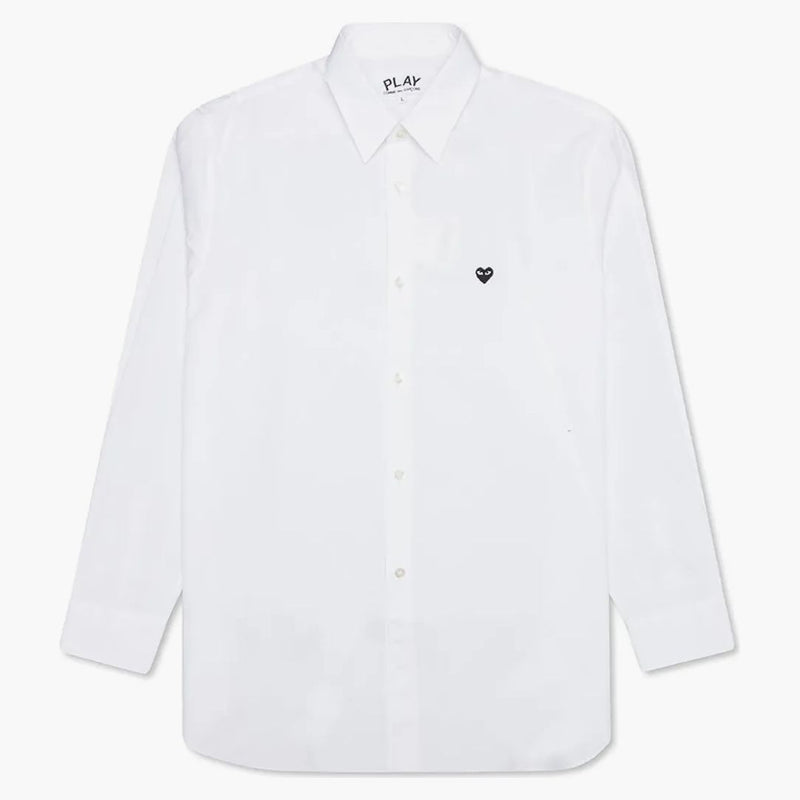 Comme Des Garcons Play Small Black Emblem Button Up Shirt White