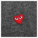Comme of the Garcons Play Small Heart on Sleeve V Neck Sweater Gray