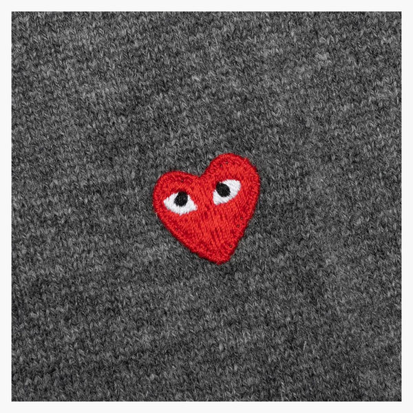 Comme Des Garcons Play Small Heart On Sleeve V Neck Sweater Grey