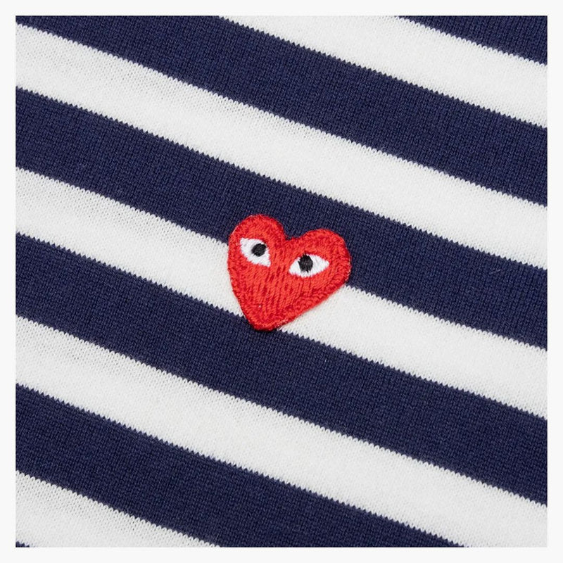 Comme of the Garcons Play Small Red Heart Striped L/S T-shirt Navy/White