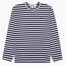 Comme of the Garcons Play Small Red Heart Striped L/S T-shirt Navy/White