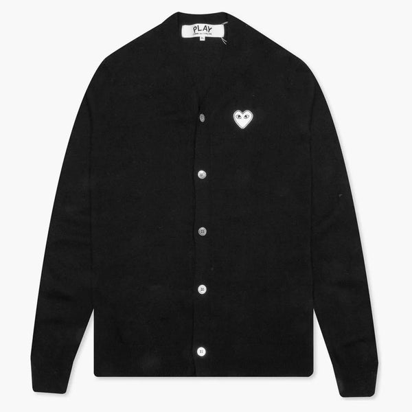 Comme Des Garcons Play White Heart Knit Cardigan Sweater Black