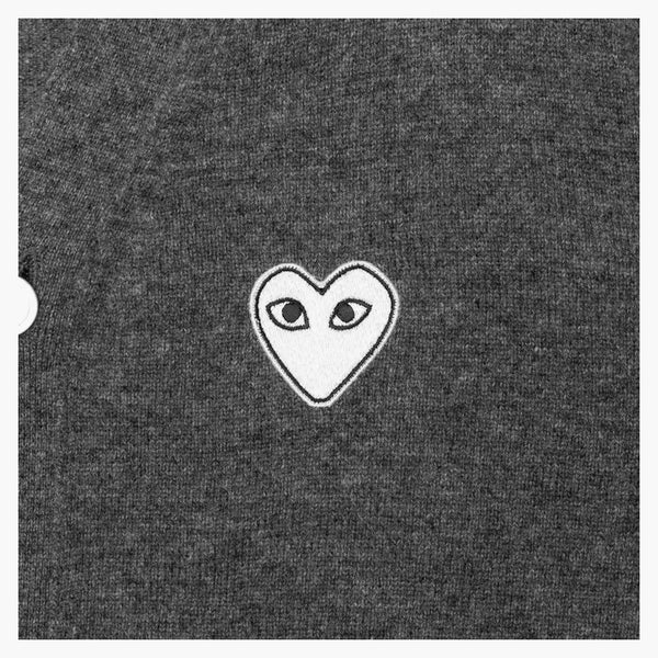 Comme Des Garcons Play White Heart Knit Cardigan Sweater Grey