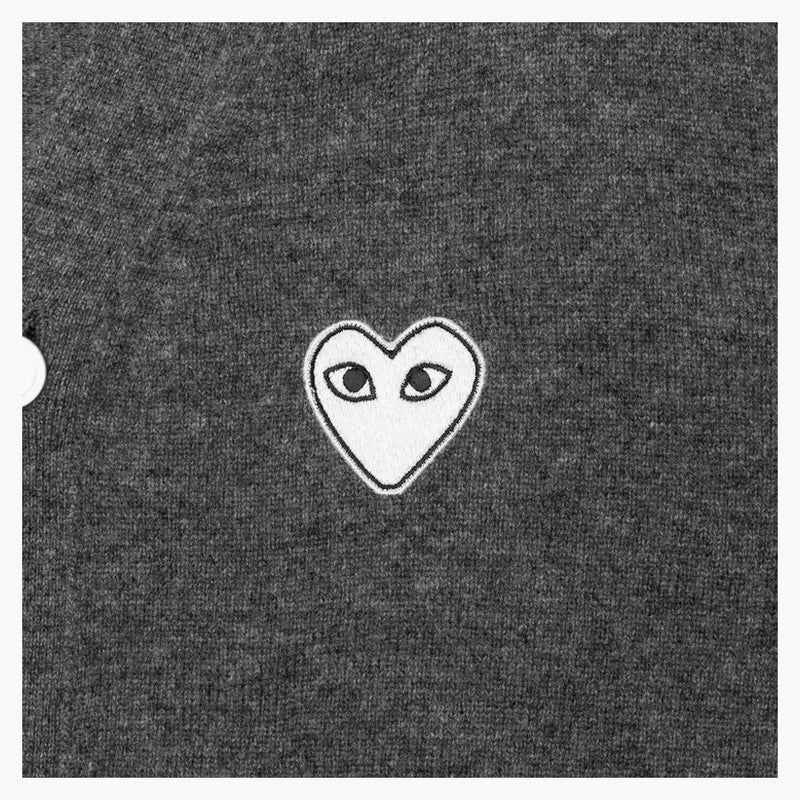 Comme Des Garcons Play White Heart Knit Cardigan Sweater Grey
