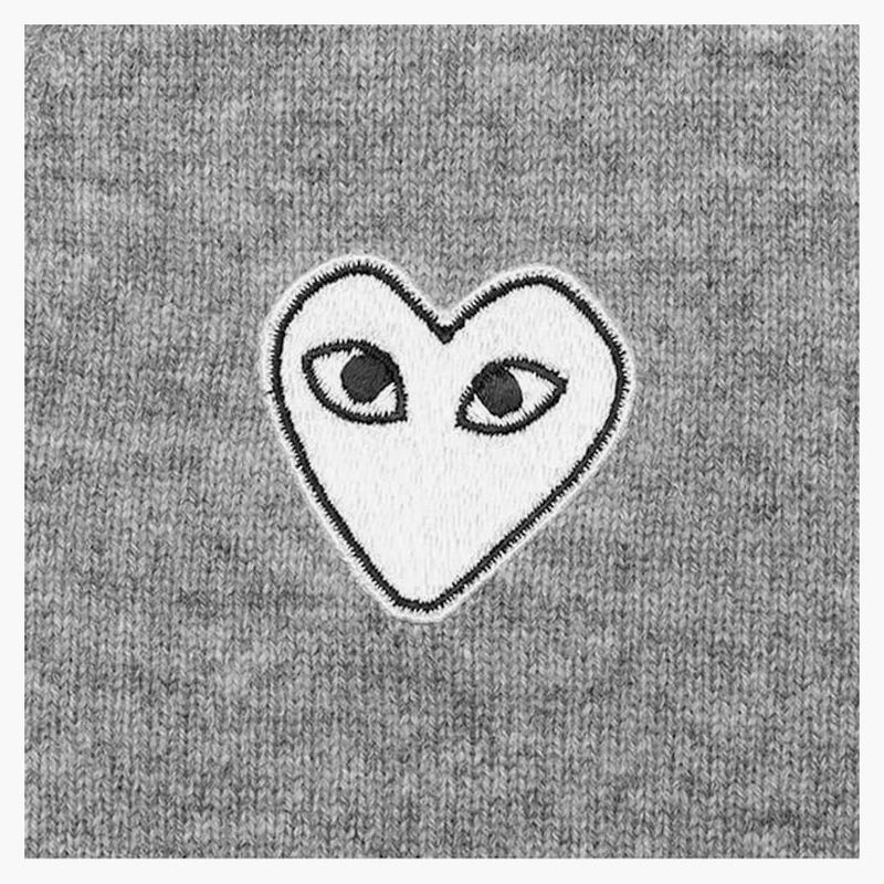 Comme Des Garcons Play White Heart Knit Cardigan Sweater Light Grey