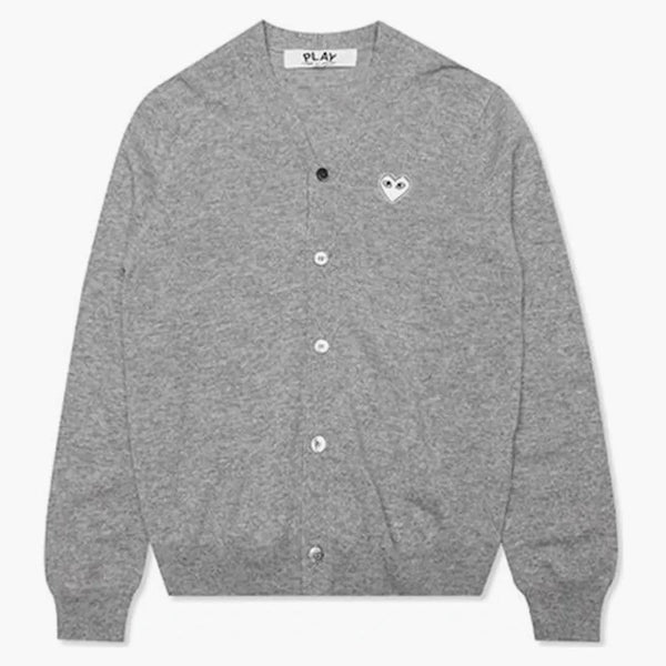 Comme Des Garcons Play White Heart Knit Cardigan Sweater Light Grey