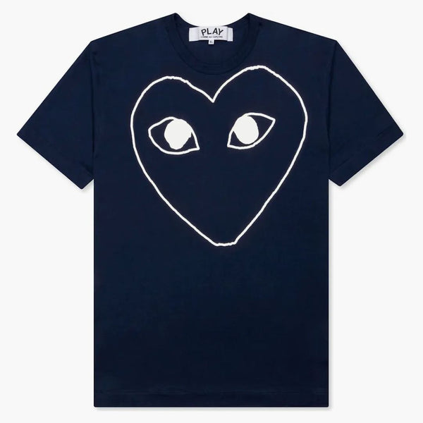 Comme Des Garcons Play White Outline Heart T-shirt Navy