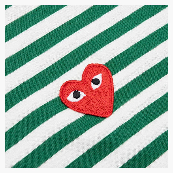 Comme des Garcons Play Women's Big Red Heart Rayed L/S Camiseta Verde/White