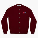 Comme of the Garcons Play Women's Double Heart Cardigan Sweater Burgundy