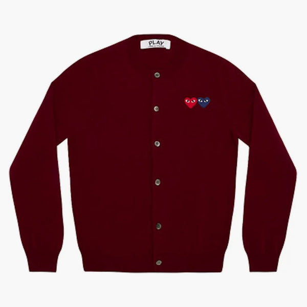 Comme Des Garcons Play Women's Double Heart Cardigan Sweater Burgundy