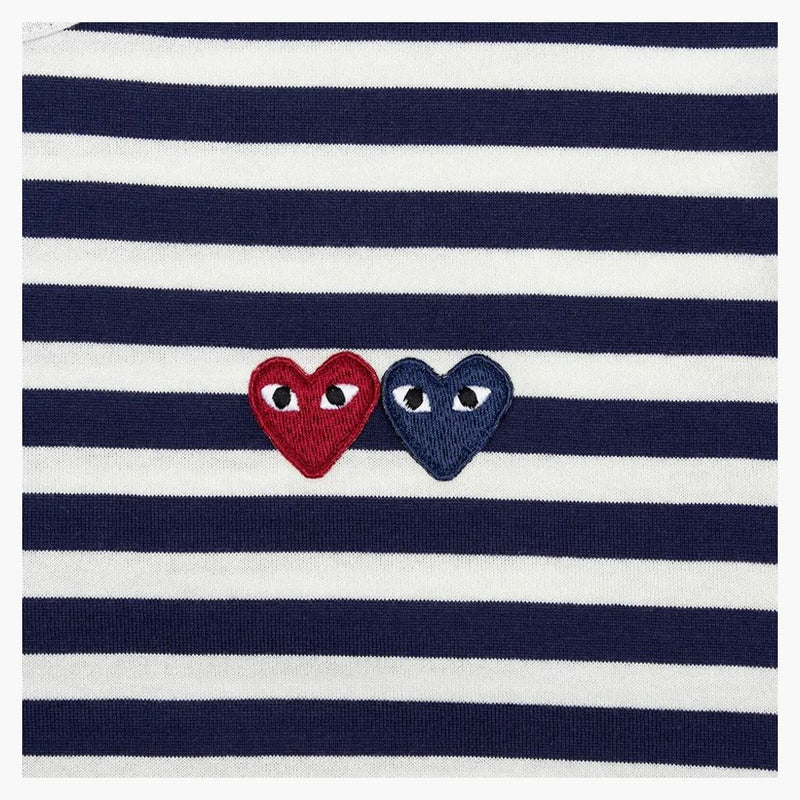Comme of the Garcons Play Women's Double Heart Striped L/S T-shirt Navy/White
