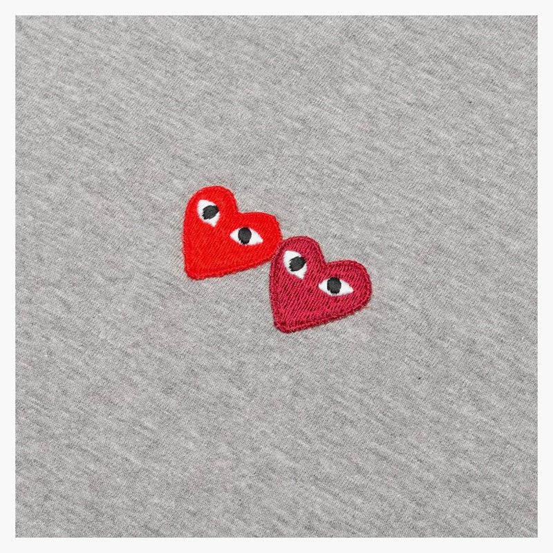 Comme of the Garcons Play Women's Double Hearts T-Shirt Gray