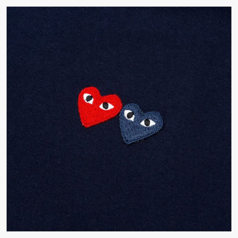 Comme of the Garcons Play Women's Double Hearts T-Shirt Navy