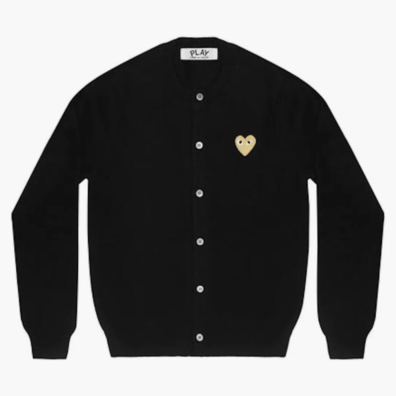 Comme of the Garcons Play Women's Gold Heart Knit Cardigan Sweater Black