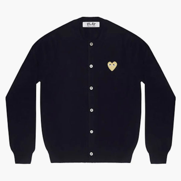 Comme Des Garcons Play Women's Gold Heart Knit Cardigan Sweater Navy