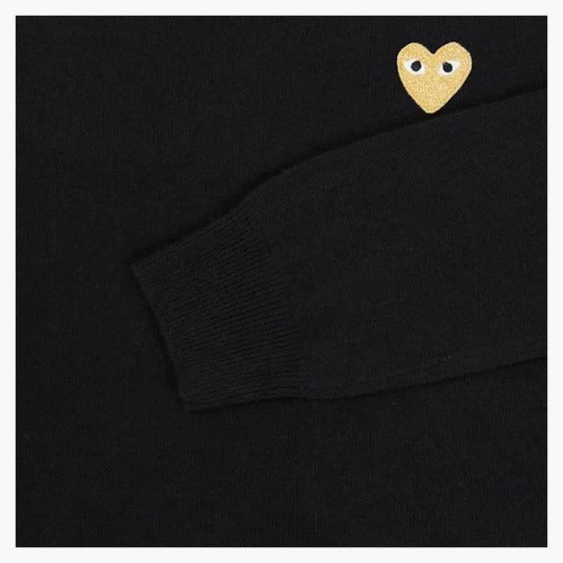 Comme of the Garcons Play Women's Gold Heart V Neck Sweater Black