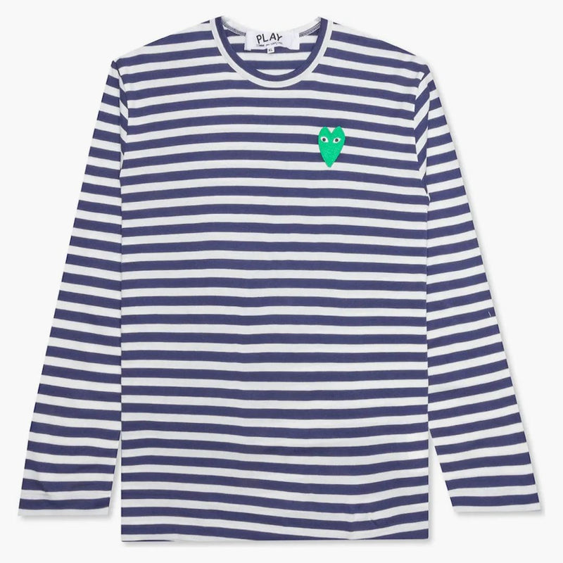 Comme of the Garcons Play Women's Green Emblem Striped L/S T-Shirt Navy/White