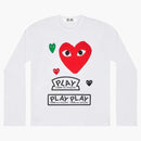 Comme of the Garcons Play Women's Multi logotipo Red Heart Camiseta de manga larga blanca