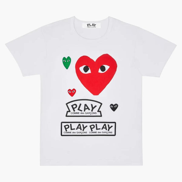 Comme Des Garcons Play Women's Multi Logo Red Heart T-shirt White