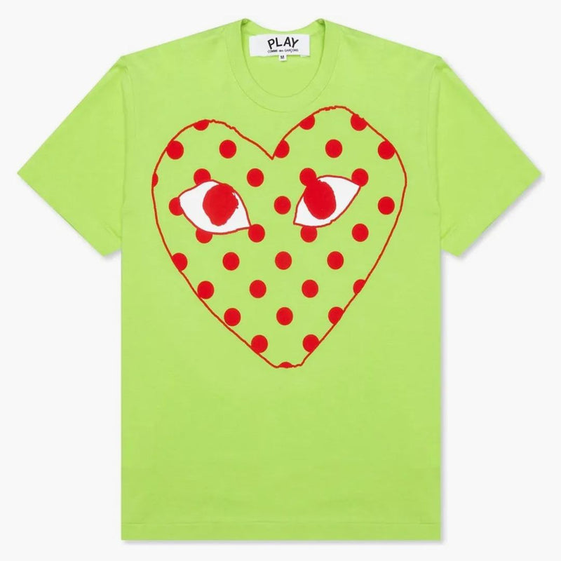 Comme of the Garcons Play Women's Pastel Polka Dot Red Heart T-Shirt Green