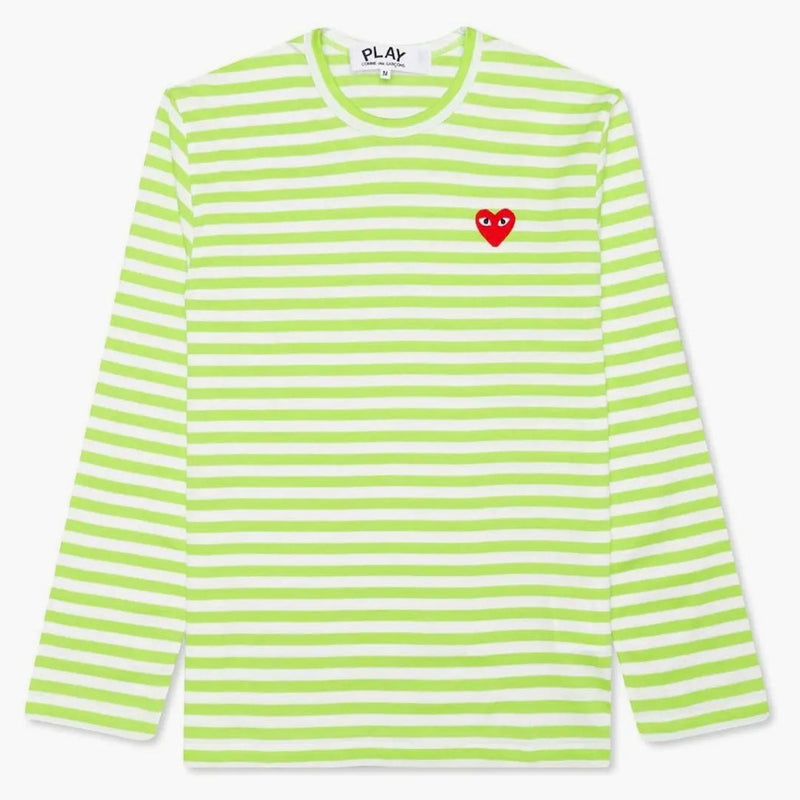 Comme of the Garcons Play Women's Pastelle Striped L/S T-shirt Green/White