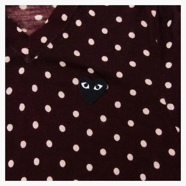 Comme Des Garcons Play Women's Polka Dot V Neck Sweater Burgundy