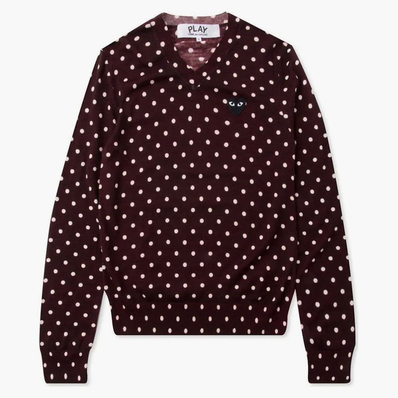 Comme Des Garcons Play Women's Polka Dot V Neck Sweater Burgundy