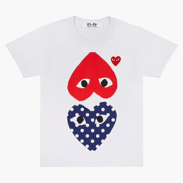 Comme Des Garcons Play Women's Polka Dot With Upside Down Heart T-shirt White
